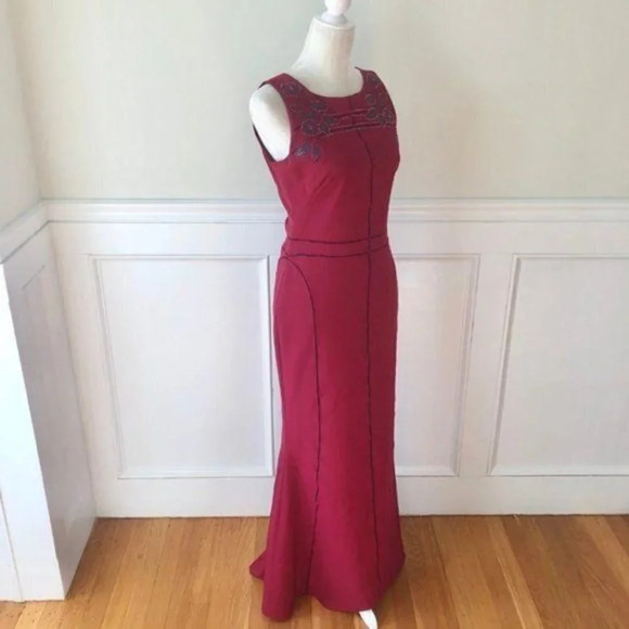 Marchesa Notte Burgundy Vine Gown Dress 6 - Picture 5 of 6